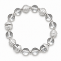 Crystal Orbit Bracelet with clear quartz beads and sculptural silver-tone accents, top view