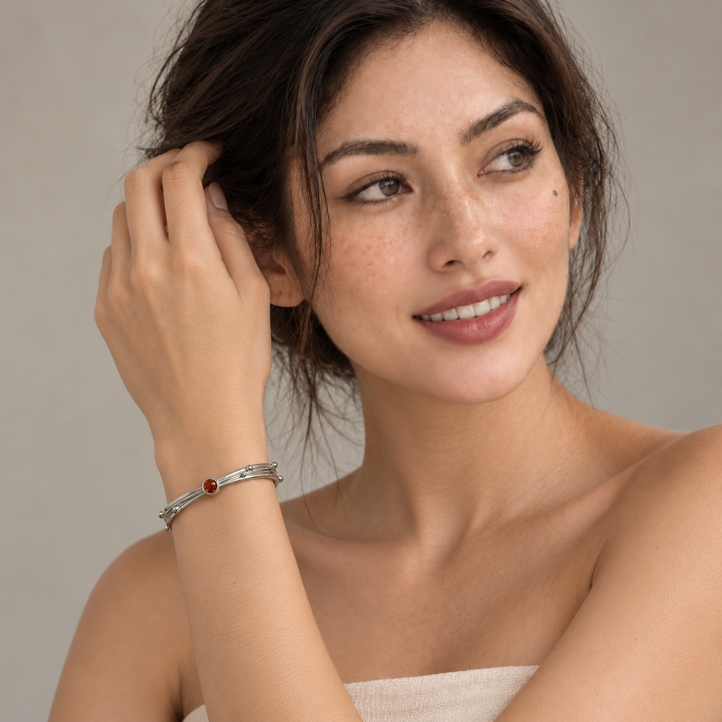 Ember Trace Cuff model portrait, AI-generated styling illustration